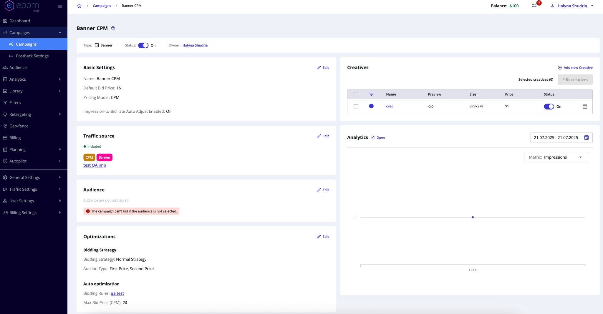 Epom DSP 7.1: Campaigns now have preview mode