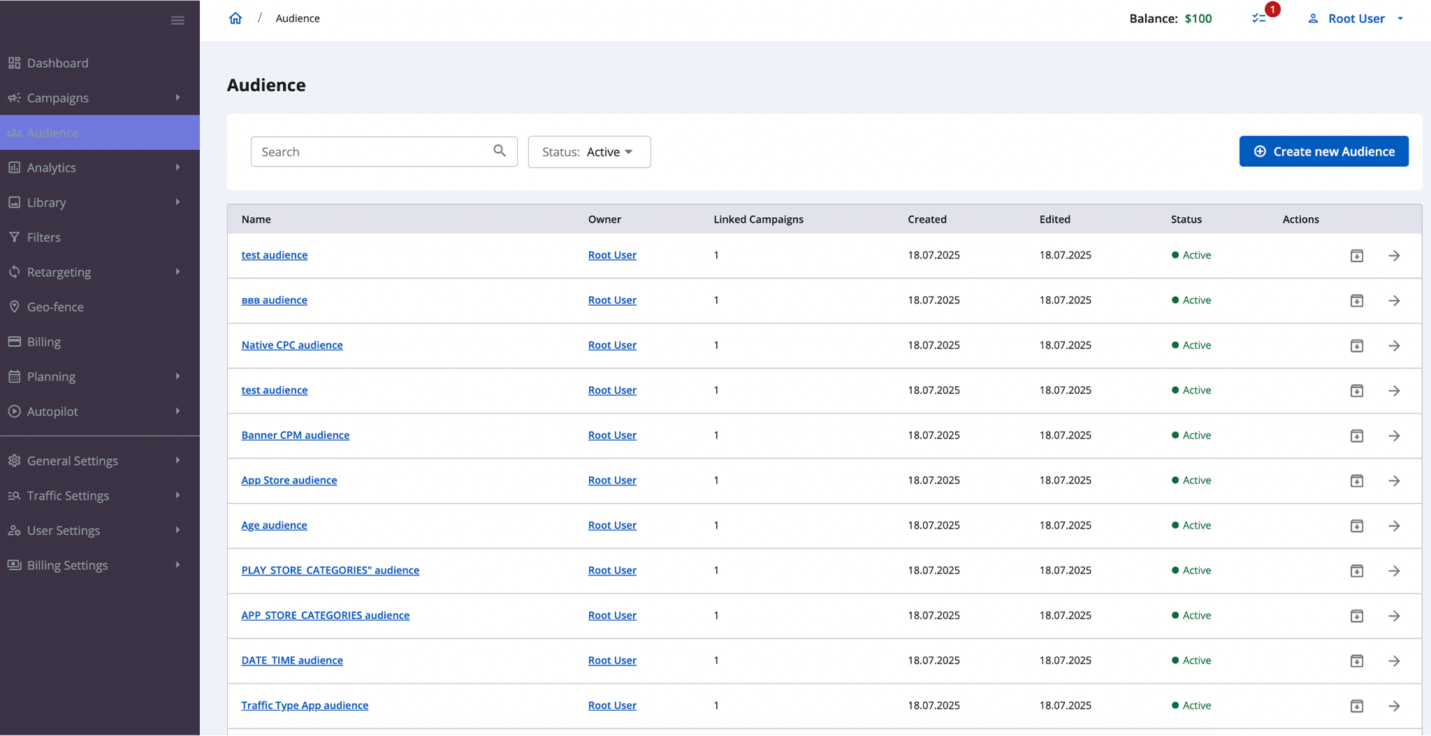 Epom DSP 7.1: Audience section overview