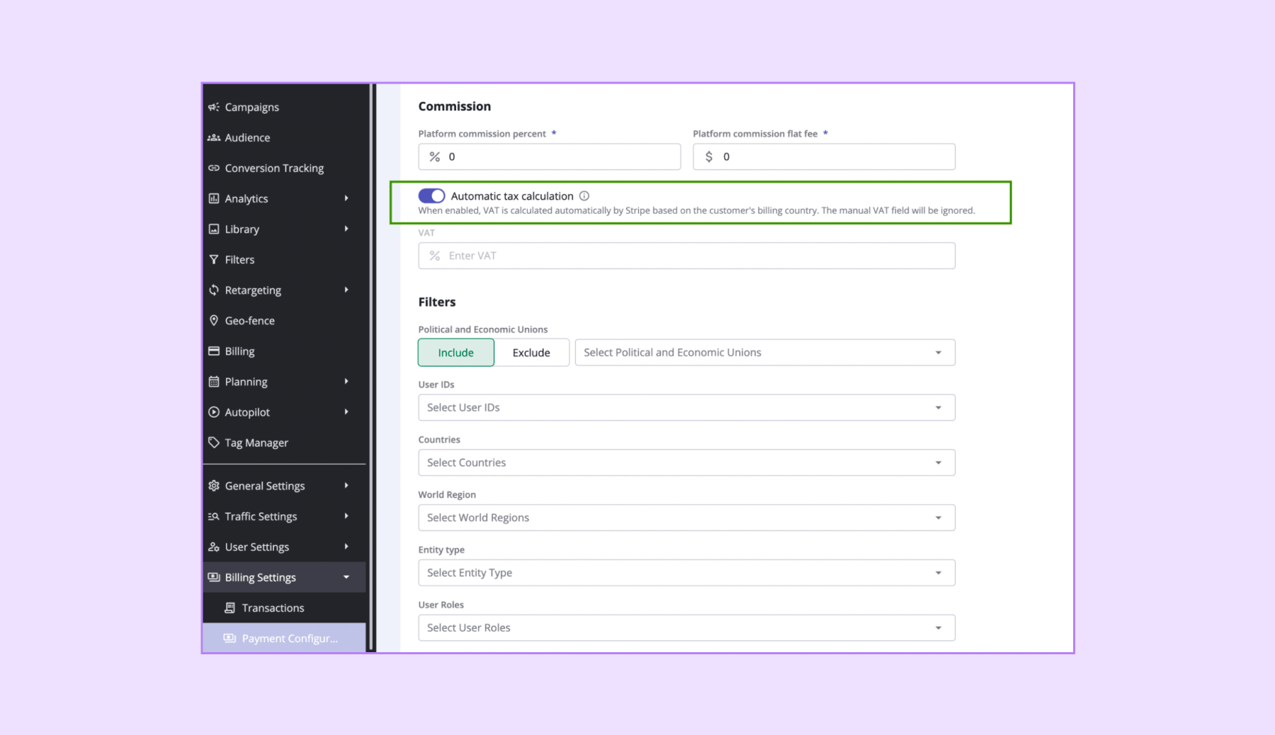 Epom DSP 8.6: automatic and manual VAT toggle in Payment Method Settings
