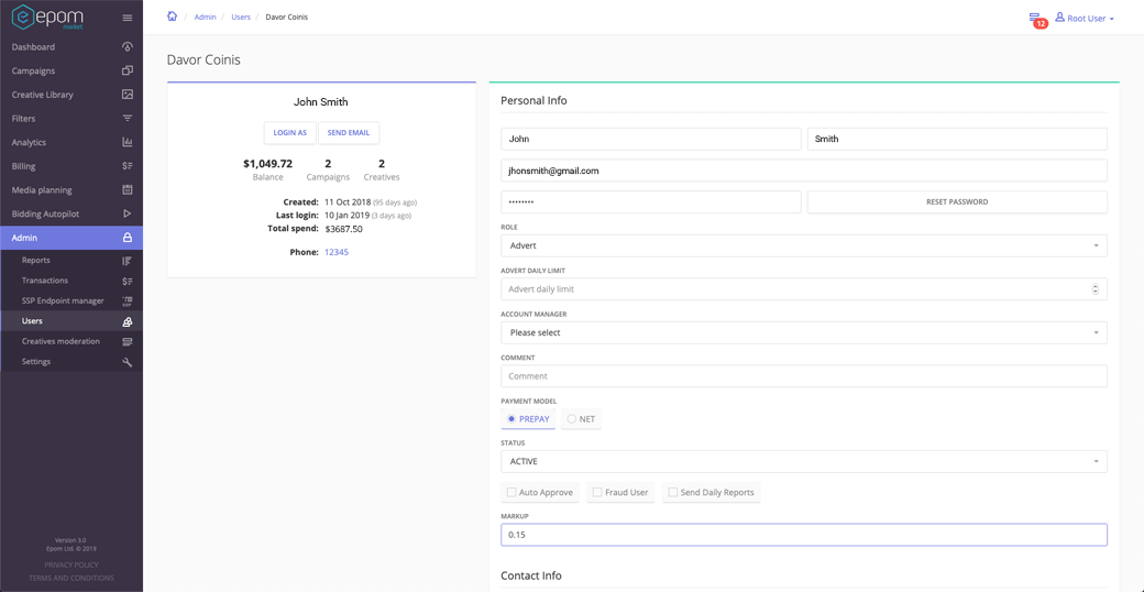 Custom markup settings in White Label DSP Account