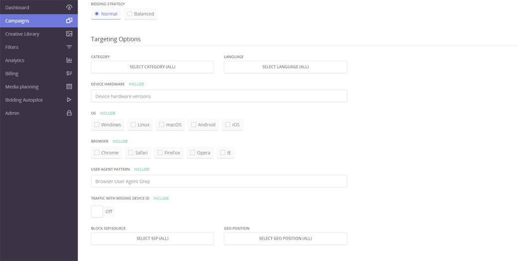 Advanced OS Targeting in White Label DSP Account