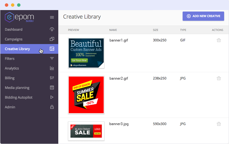 Creative library in white label demand side platform