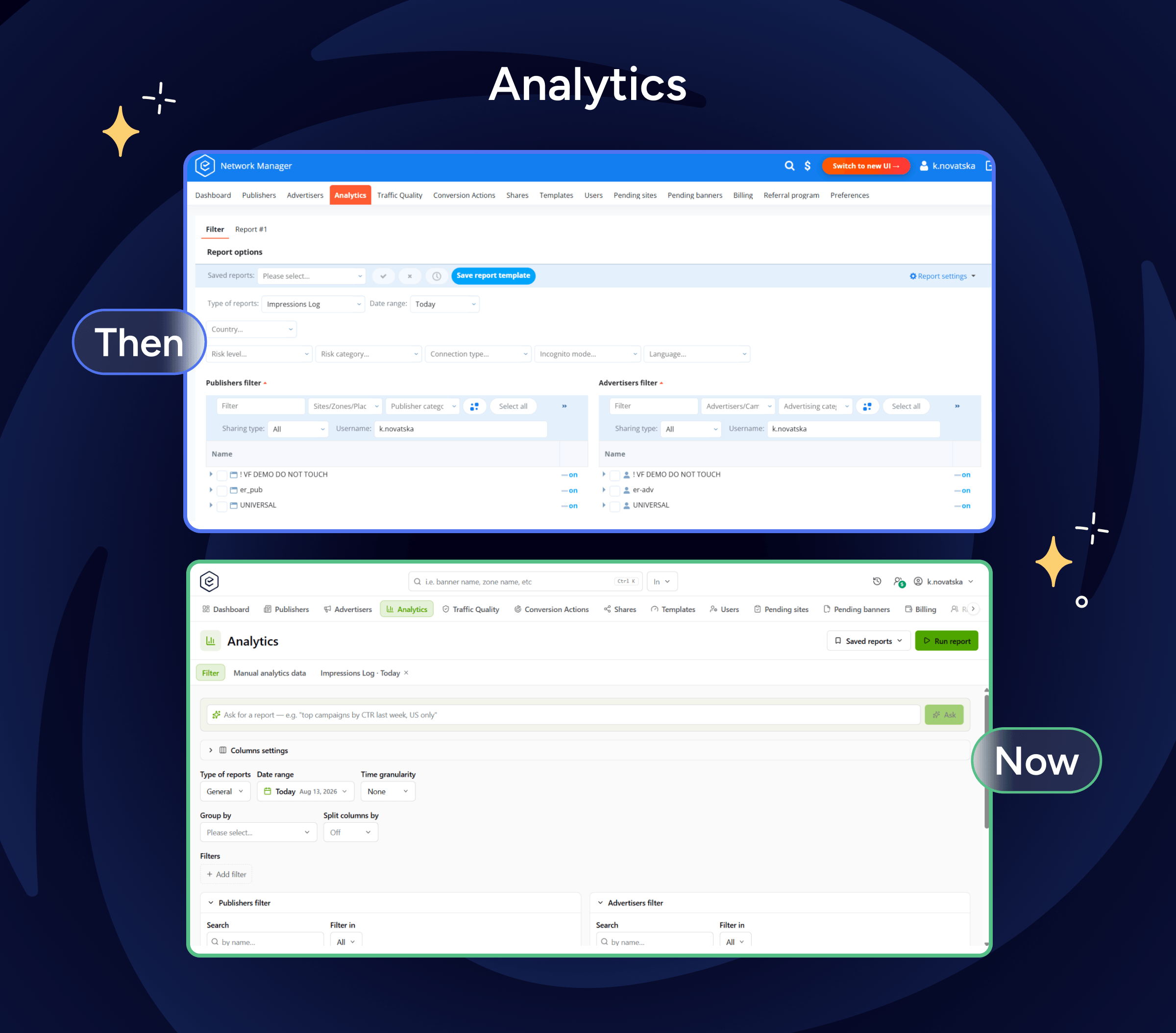 Epom ad server — report builder, original and rebuilt